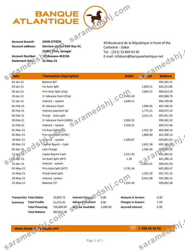 Senegal Banque Atlantique excel pdf